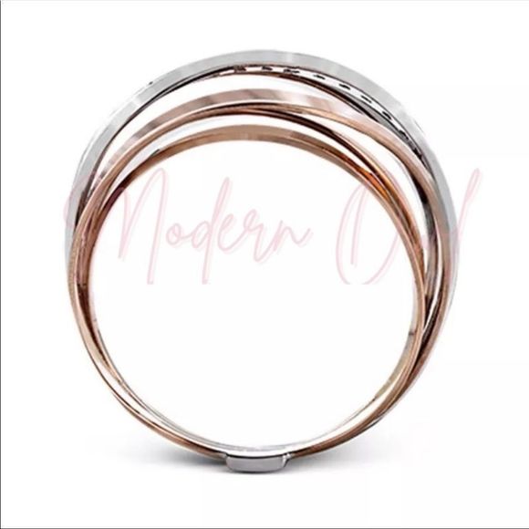 Multi-layered winding Rose Gold / Silver and Rhinestone Ring - Picture 3 of 6